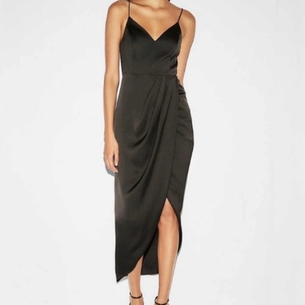 Express Satin Faux Wrap High-Low Dress